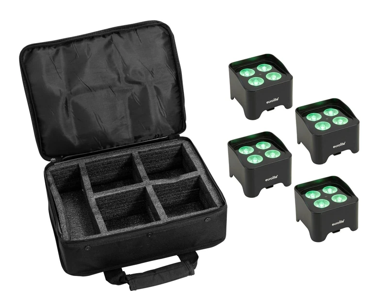 EUROLITE Set of 4 AKKU Mini UP-4 QCL Spot MK2 + Soft Bag