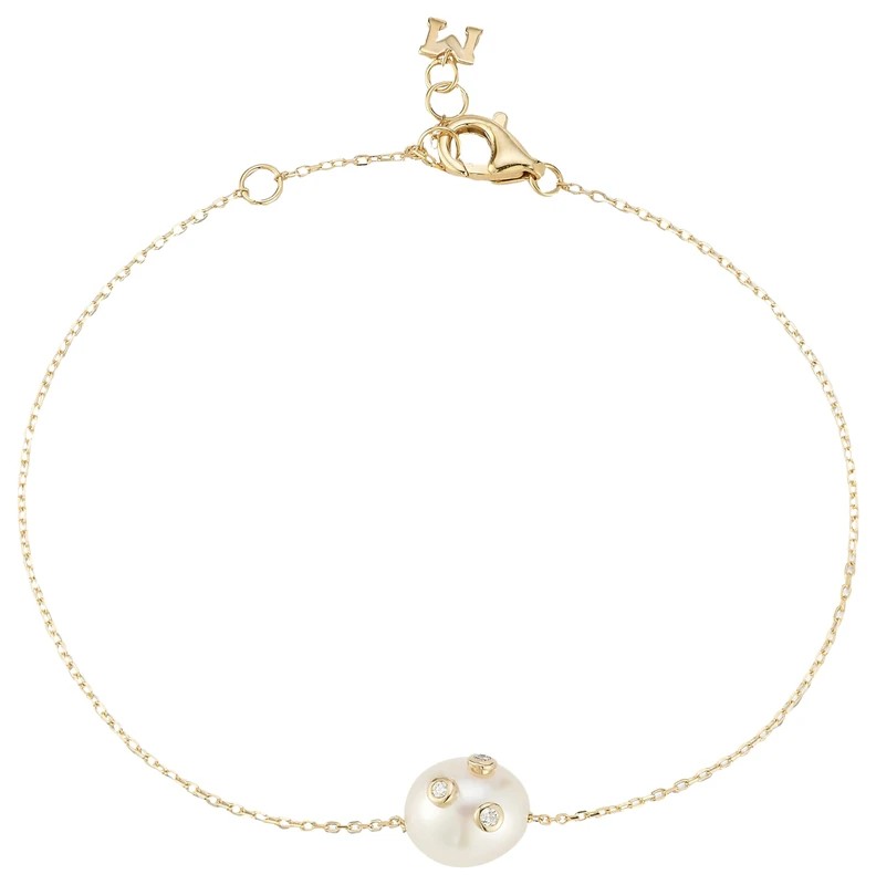 MATEO New York, Scattered Diamond Bezel Baroque Pearl Bracelet, OS