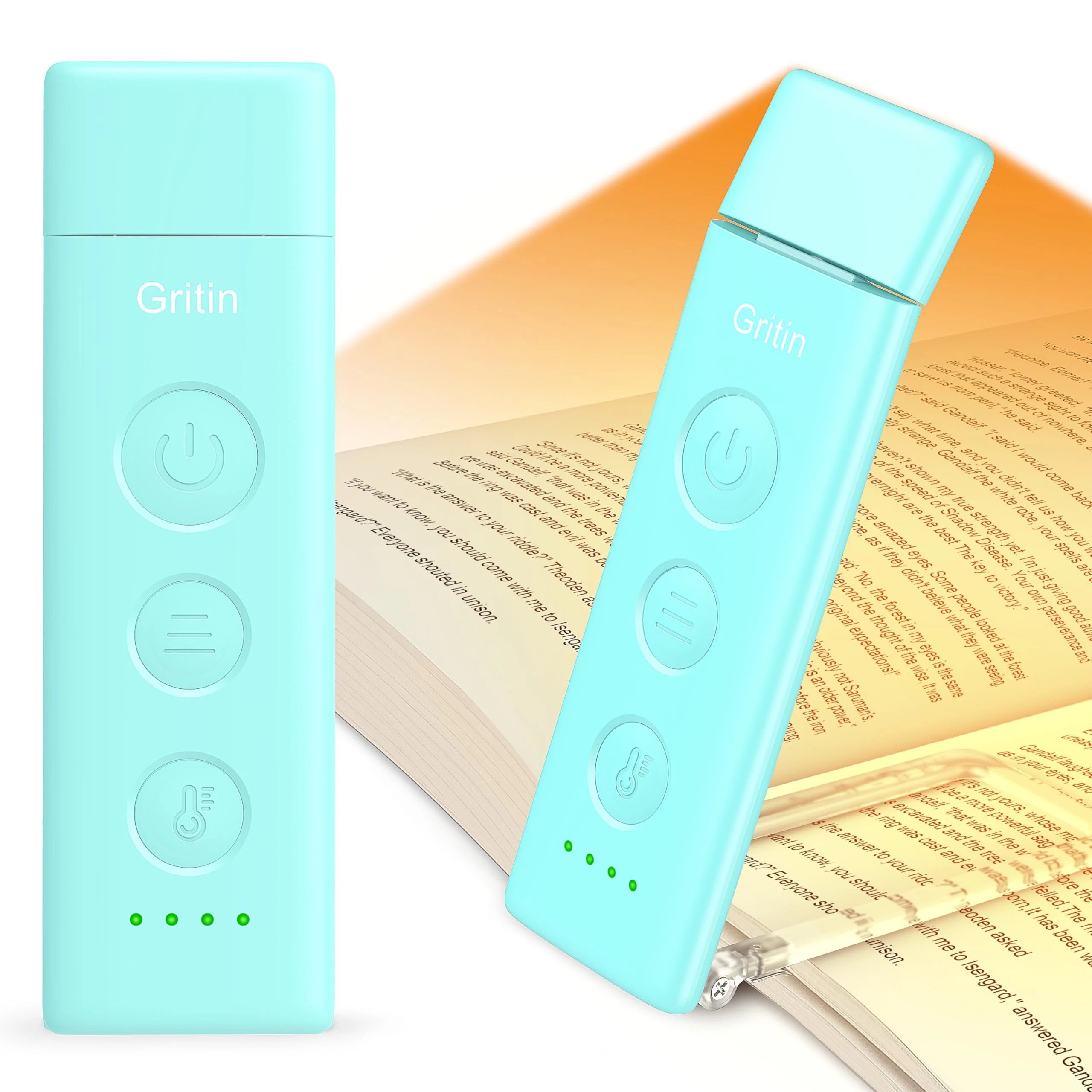 Gritin Book Light Rechargeable, Reading Light Lamp Clip on Books, 3 Eye-Protecting Modes (Mixed/White/Amber), 5 Brightness & Stepless Dimming, Flexible Reading Lamp for Readers- Blue