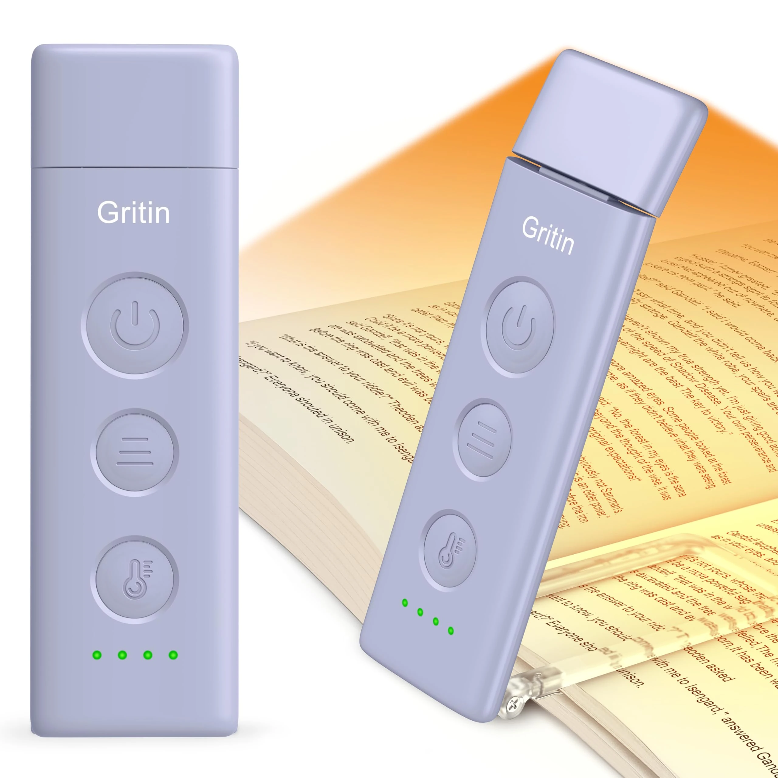 Gritin Book Light Rechargeable, Reading Light Lamp Clip on Books, 3 Eye-Protecting Modes (Mixed/White/Amber), 5 Brightness & Stepless Dimming, Flexible Reading Lamp for Readers- Purple