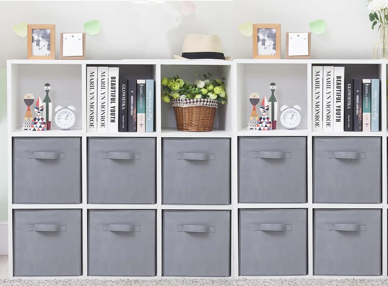 STORAGEIDEAS Storage Cubes, 11 Inch Cube Storage Bins, Set of 10, Fabric Foldable Storage Bins With Handles, Closet Storage Organizer Bins, Cubby Clothing Storage Baskets for Shelves, Gray