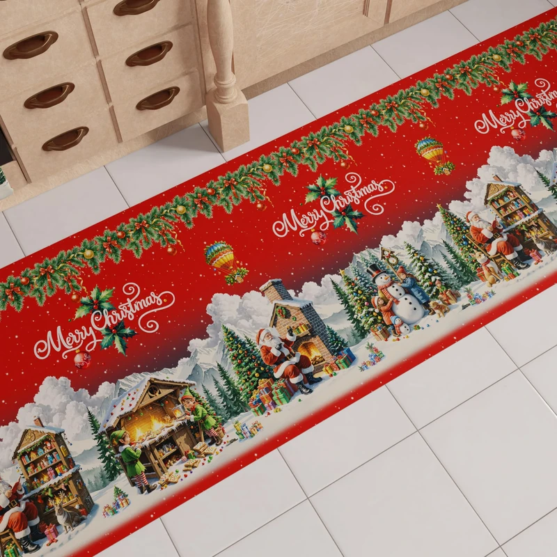 PETTI Artigiani Italiani - Christmas Kitchen Rug, Christmas Kitchen Runner, Non-Slip and Washable Christmas Kitchen Rug, Christmas Rug 52x480 cm Santa Claus Village, Made in Italy