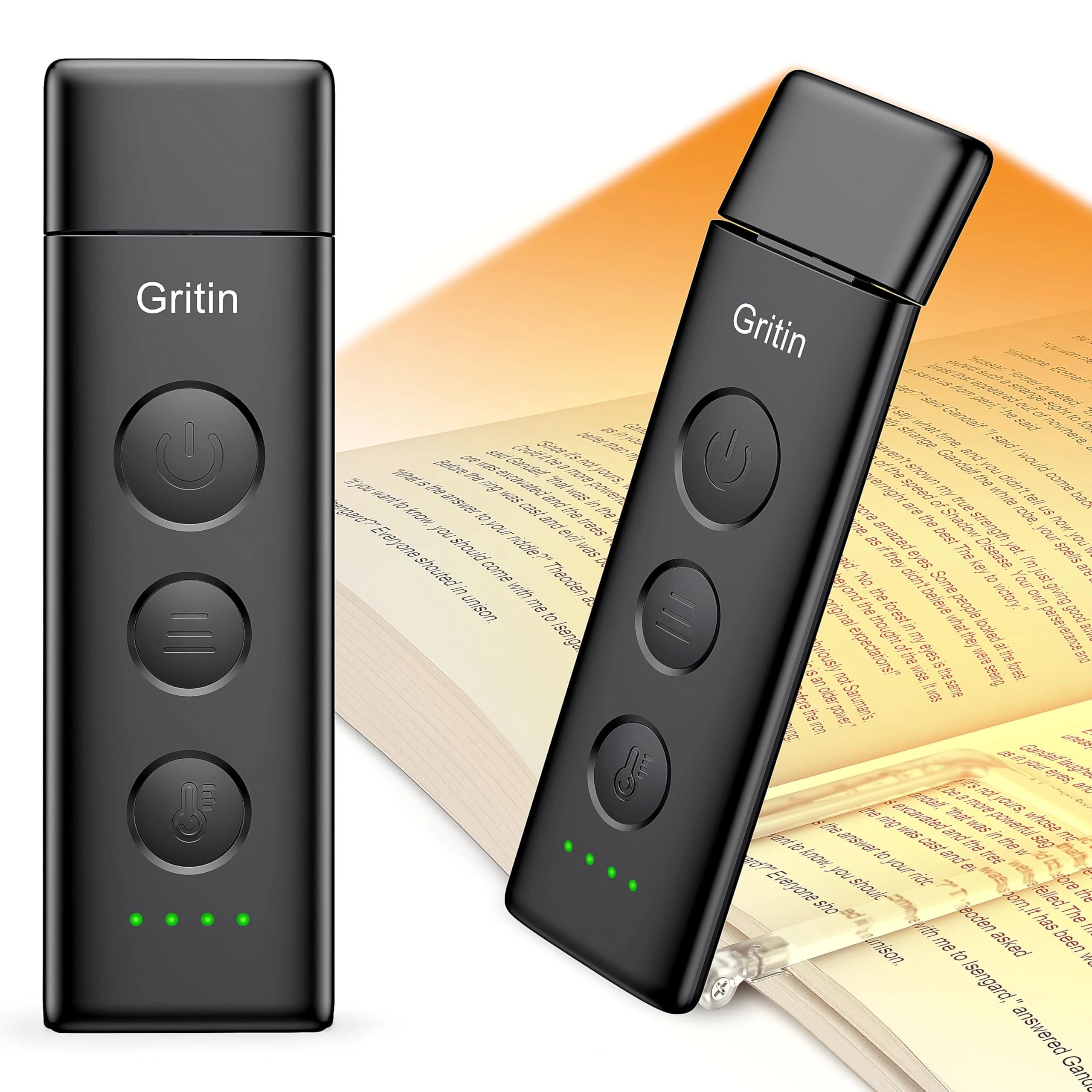 Gritin Book Light Rechargeable, Reading Light Lamp Clip on Books, 3 Eye-Protecting Modes (Mixed/White/Amber), 5 Brightness & Stepless Dimming, Flexible Reading Lamp for Readers- Black