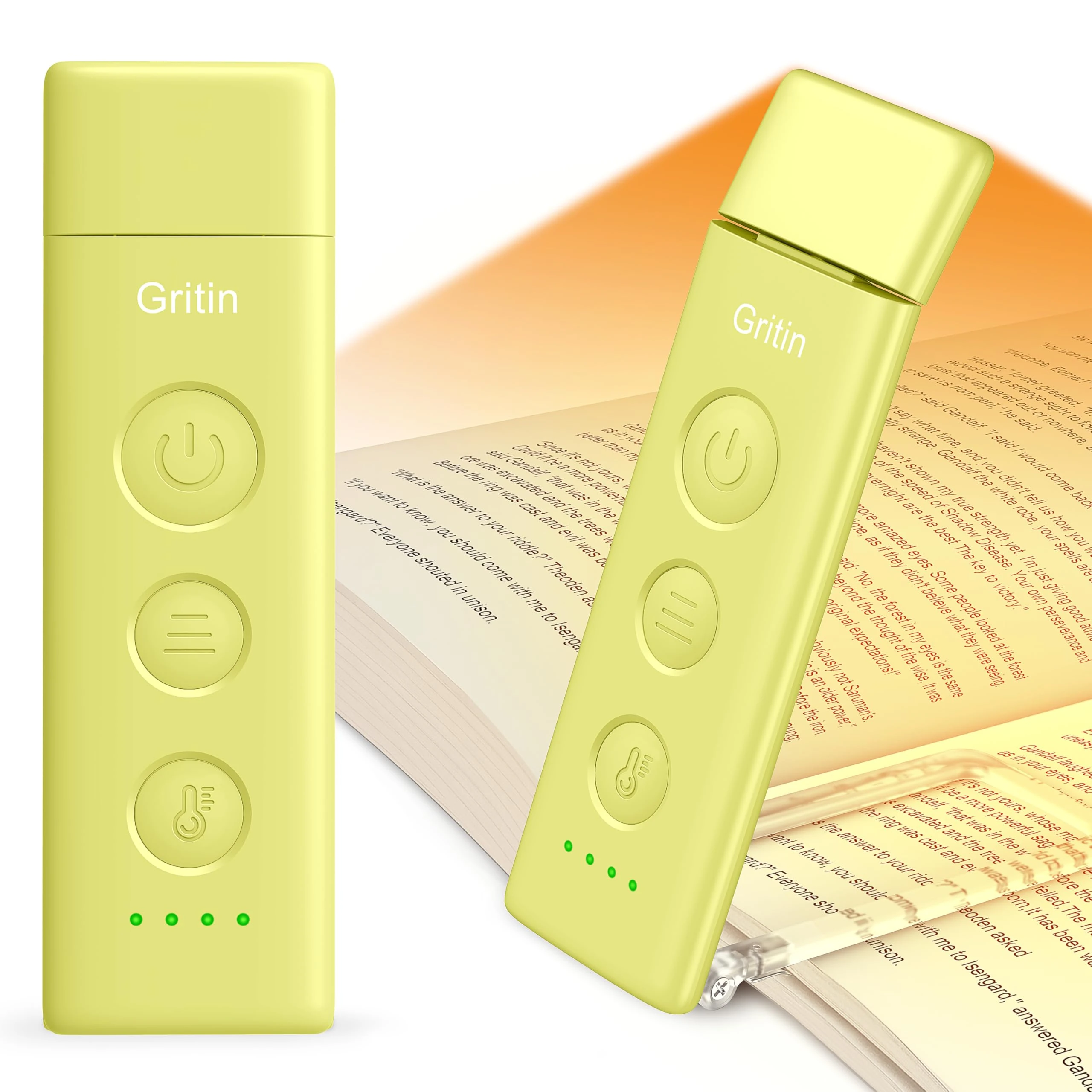 Gritin Book Light Rechargeable, Reading Light Lamp Clip on Books, 3 Eye-Protecting Modes (Mixed/White/Amber), 5 Brightness & Stepless Dimming, Flexible Reading Lamp for Readers- Emerald Green
