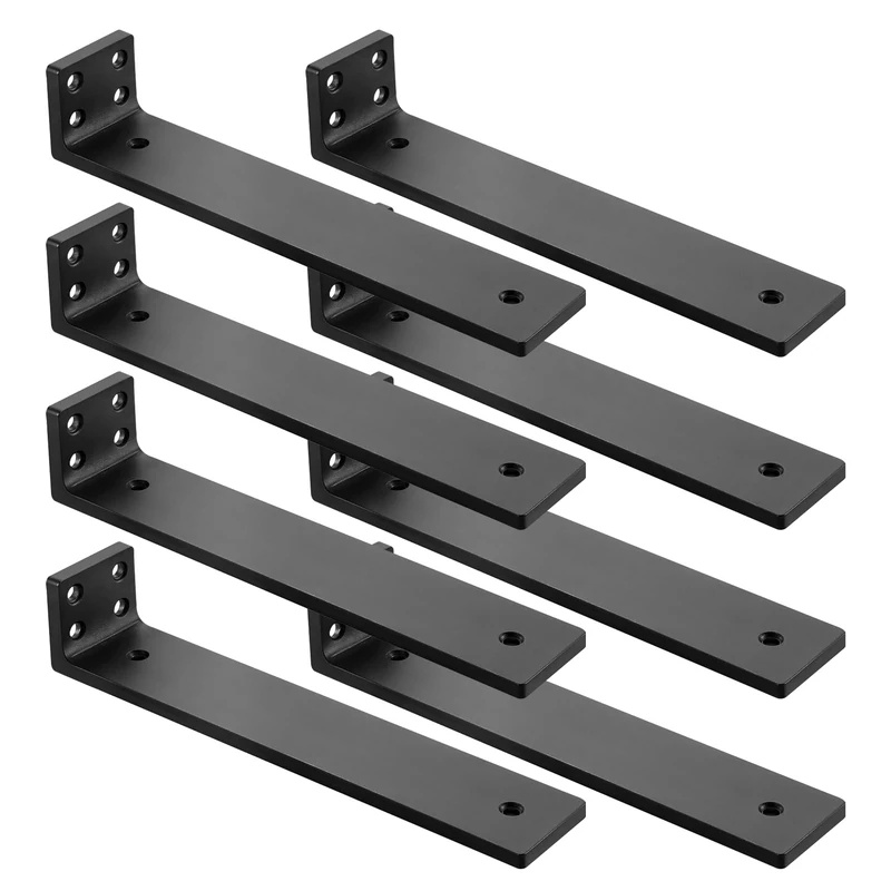 Shelf Bracket Floating Shelf Brackets 6 inch, Heavy Duty Wall Shelf Brackets 8 Pack for Shelves Support, Hidden Metal L Brackets with Mounting Hardware (1/5'' Thick)