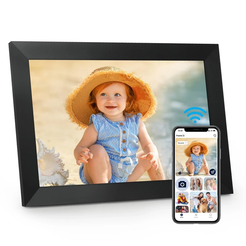 WiFi Digital Picture Frame, 10.1 Inch Digital Photo Frame with1280x800 IPS LCD Touch Screen, 32GB Storage, Auto-Rotate Photo Frame Share Your Photos and Videos via AiMOR App, Black