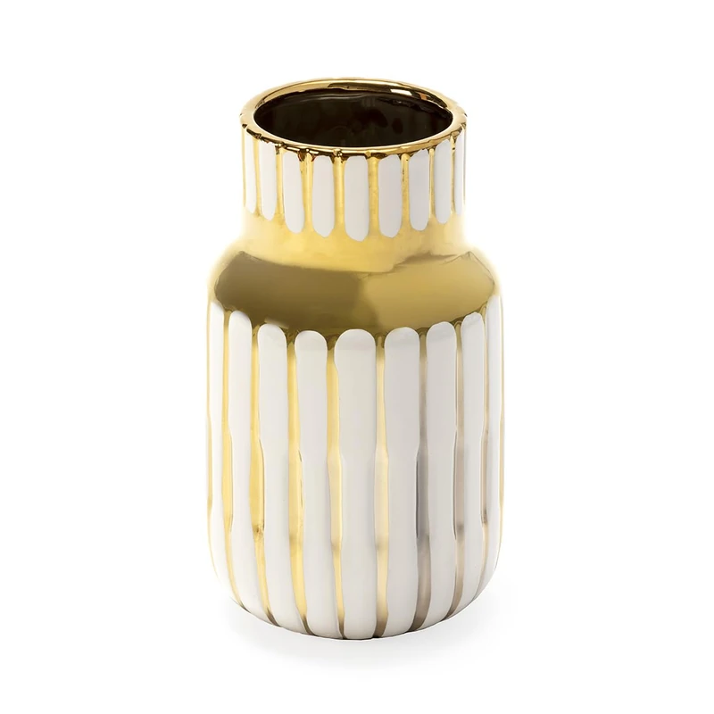 Jarron 14X14X25 Ceramic Blanco/Dorado - Image 1