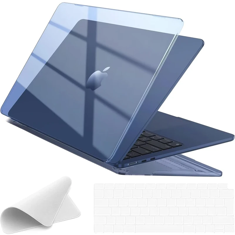 EooCoo Compatible with 13 inch MacBook Air Case M4 M3 M2 2025 2024 2022, A3240 A3113 A2681, Mac Book 13.6 Anti-scratch Plastic Hard Shell + Keyboard Cover + Polishing Cloth - Crystal Midnight Clear