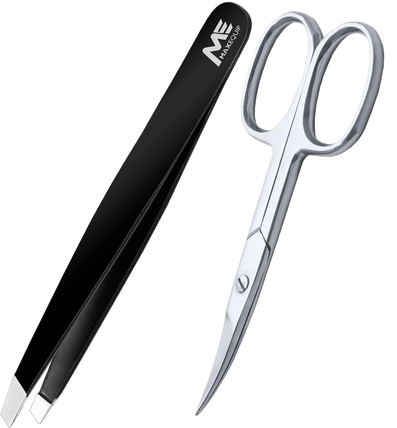 ME MAXEQUIP Cuticle Nail Scissors Curved Shape with Tweezer Professional Stainless Steel Beauty Scissors, for Manicure Pedicure, Eyebrows, Nose, Hair Trimming Beauty Grooming Toenails Women Men