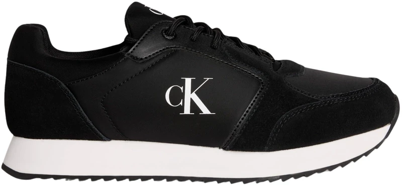 Calvin Klein Men’s Retro Sock Lace-Up Runner Trainers with Logo, Black (Black/Bright White), 8