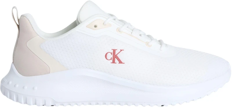 Calvin Klein Men’s EVA Mix Mesh Runner Trainers with Logo, White (Bright White//Moonstruck/Tandoori), 12
