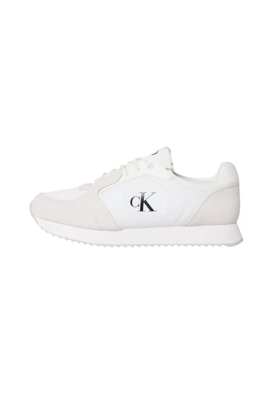 Calvin Klein Men’s Retro Sock Lace-Up Runner Trainers with Logo, White (Bright White/Black), 6
