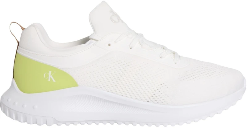 Calvin Klein Men’s EVA Tech Knit Runner Trainers with Logo, White (Bright White//Wild Lime/Rubber), 6