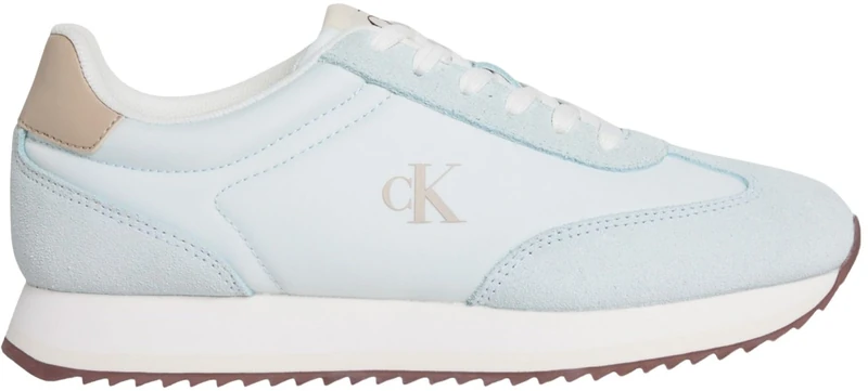 Calvin Klein Women’s Leather Lace-up Runner Trainers, White (Billowing Sail/Oxford Tan), 3