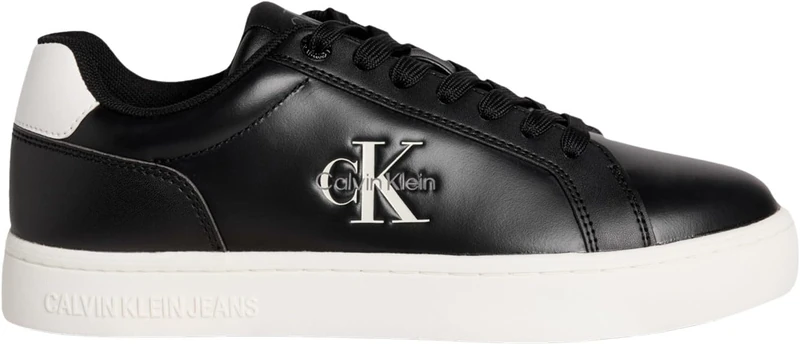Calvin Klein Women’s Classic Mono Leather Cupsole Trainers, Black (Black/Bright White), 10