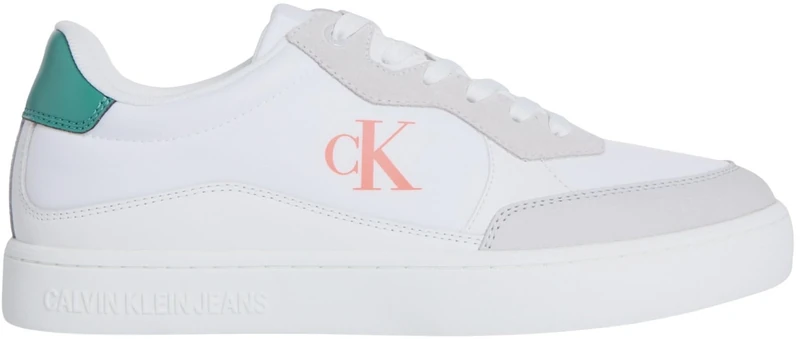 Calvin Klein Men’s Classic Nylon Mix Logo Cupsole Trainers, White (Bright White/Wild Green/Tigerilily), 10
