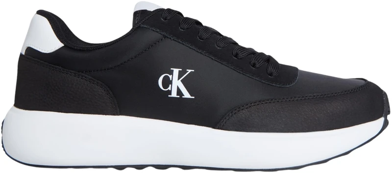 Calvin Klein Men’s Athleisure Leather Lace-up Runner Trainers, Black (Black/Bright White), 10