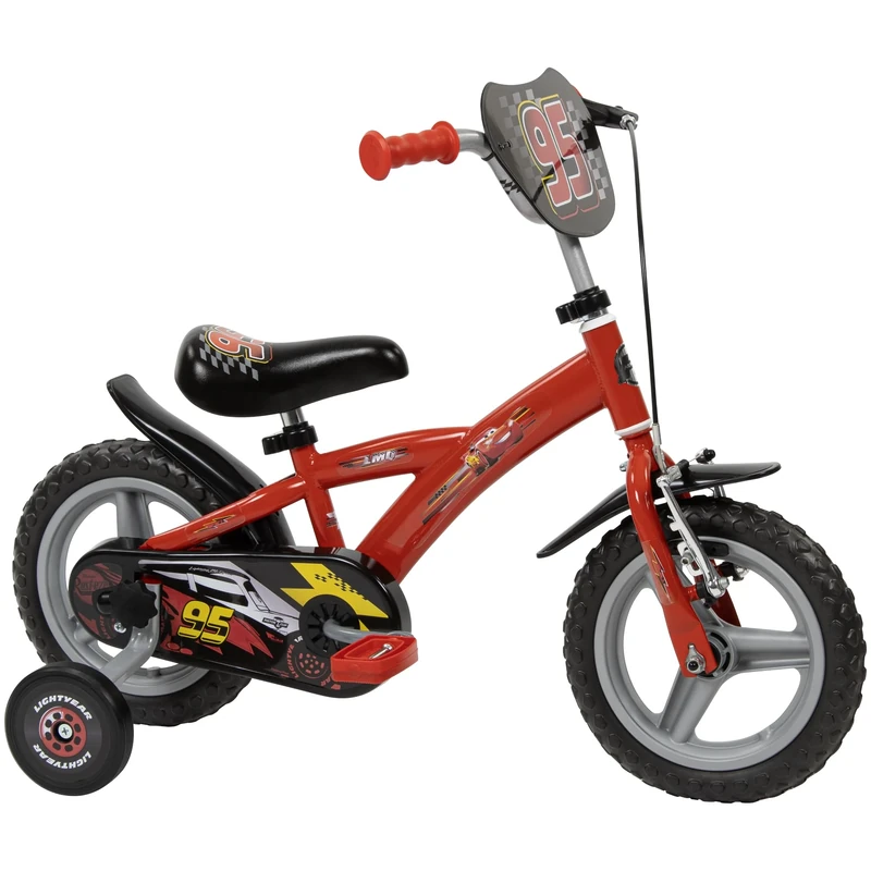 Toimsa Disney Cars Bicycle, Kids Bike, Learn to Ride, with Training Wheel Stabilisers and Mudguard, for children/youth age 3+ Years, Red and Black