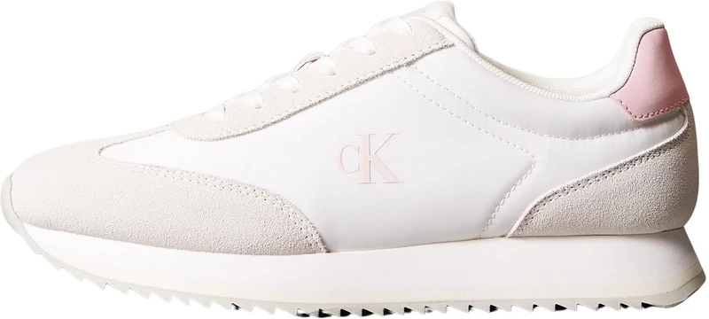 Calvin Klein Women’s Leather Lace-up Runner Trainers, White (Bright White/Sweet Pink), 3