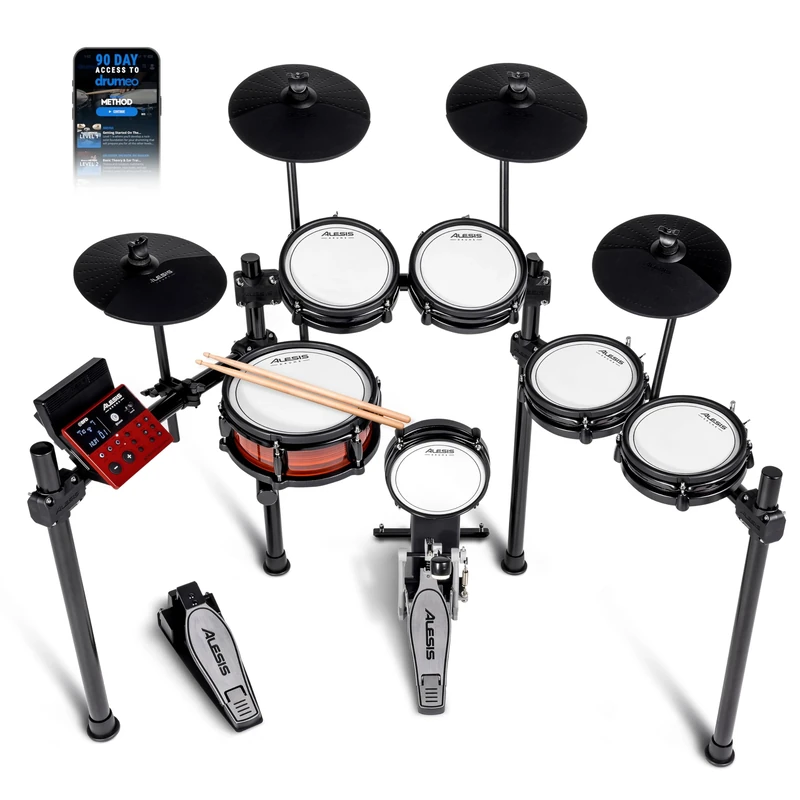 Alesis Nitro Pro XL Electric Drum Kit with Dual-Zone Quiet Mesh Pads, 500+ Authentic BFD Sounds, Bluetooth, Drumeo, USB MIDI