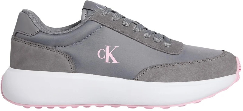 Calvin Klein Women’s Leather Logo Runner Trainers, Grey (Steeple Gray/Rose Shadow), 8