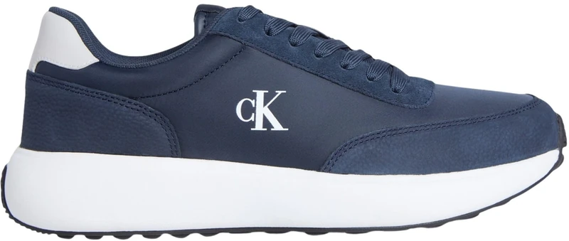 Calvin Klein Men’s Athleisure Leather Lace-up Runner Trainers, Blue (Calvin Navy/B White/Oyster Mushroom), 10