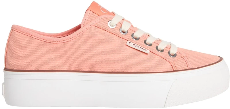 Calvin Klein Women’s Logo Tag Platform Vulcanised Trainers, Orange (Powder Orange/Cappuccino), 4