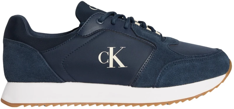 Calvin Klein Men’s Retro Sock Lace-Up Runner Trainers with Logo, Multicolor (Calvin Navy/Bright White/Gum), 10