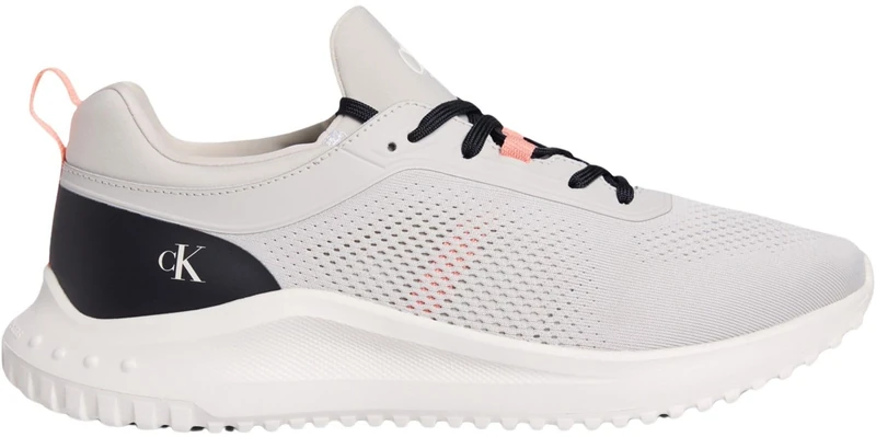 Calvin Klein Men’s EVA Tech Knit Runner Trainers with Logo, Grey (Moonstruck/Creamy White/Orange), 6