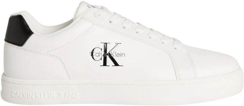 Calvin Klein Women’s Classic Mono Leather Cupsole Trainers, White (Bright White/Black), 8