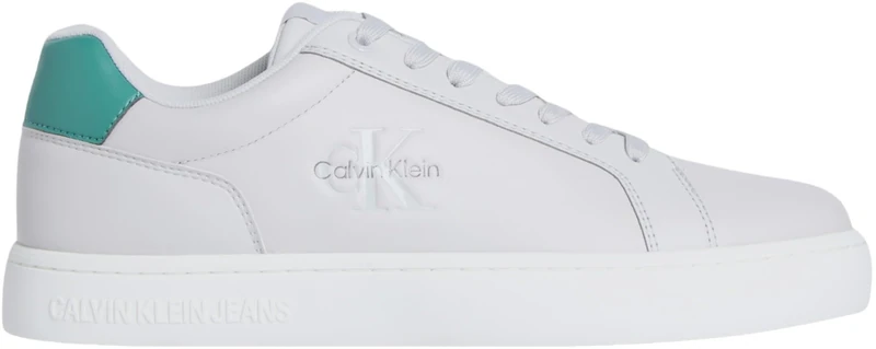 Calvin Klein Women’s Classic Mono Leather Cupsole Trainers, Grey (Oyster Mushroom/Wild Green), 10