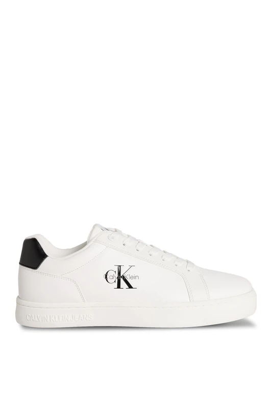 Calvin Klein Women’s Classic Mono Leather Cupsole Trainers, White (Bright White/Black), 7
