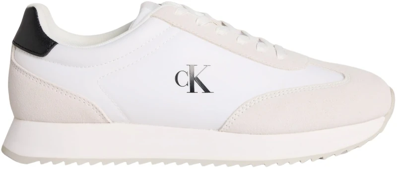 Calvin Klein Men’s Retro Leather Lace-up Runner Trainers, White (Bright White/Black), 10
