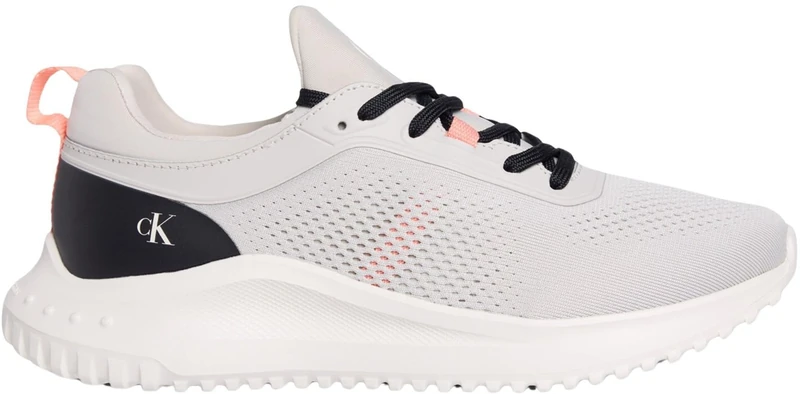 Calvin Klein Women’s Sporty EVA Sock Tech Mix Logo Runner Trainers, Grey (Moonstruck/Creamy White/Orange), 8