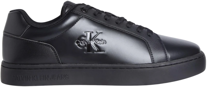 Calvin Klein Women’s Classic Mono Leather Cupsole Trainers, Black (Triple Black), 9