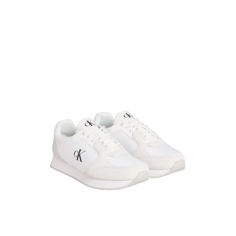 Calvin Klein Women’s Sporty Lace-up Sock Runner Trainers, White (Bright White/Black), 7