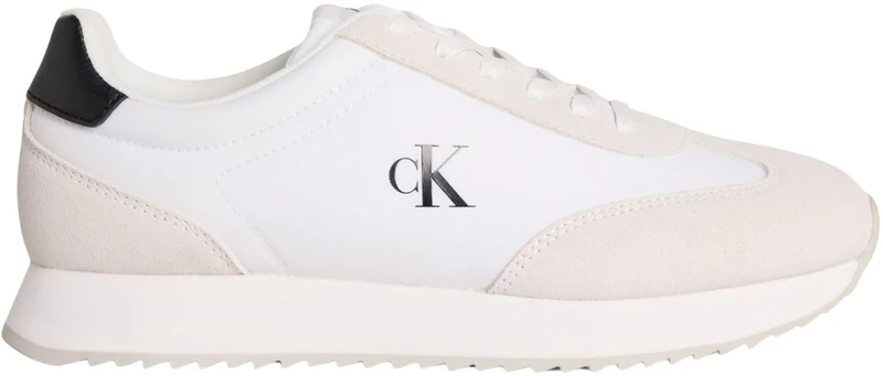 Calvin Klein Men’s Retro Leather Lace-up Runner Trainers, White (Bright White/Black), 7