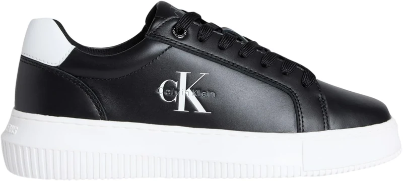 Calvin Klein Women’s Chunky Mono Leather Cupsole Trainers, Black (Black/Bright White), 4
