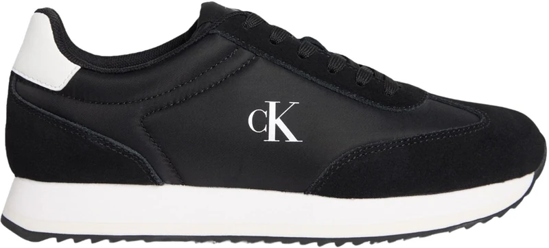 Calvin Klein Women’s Leather Lace-up Runner Trainers, Black (Black/Bright White), 8