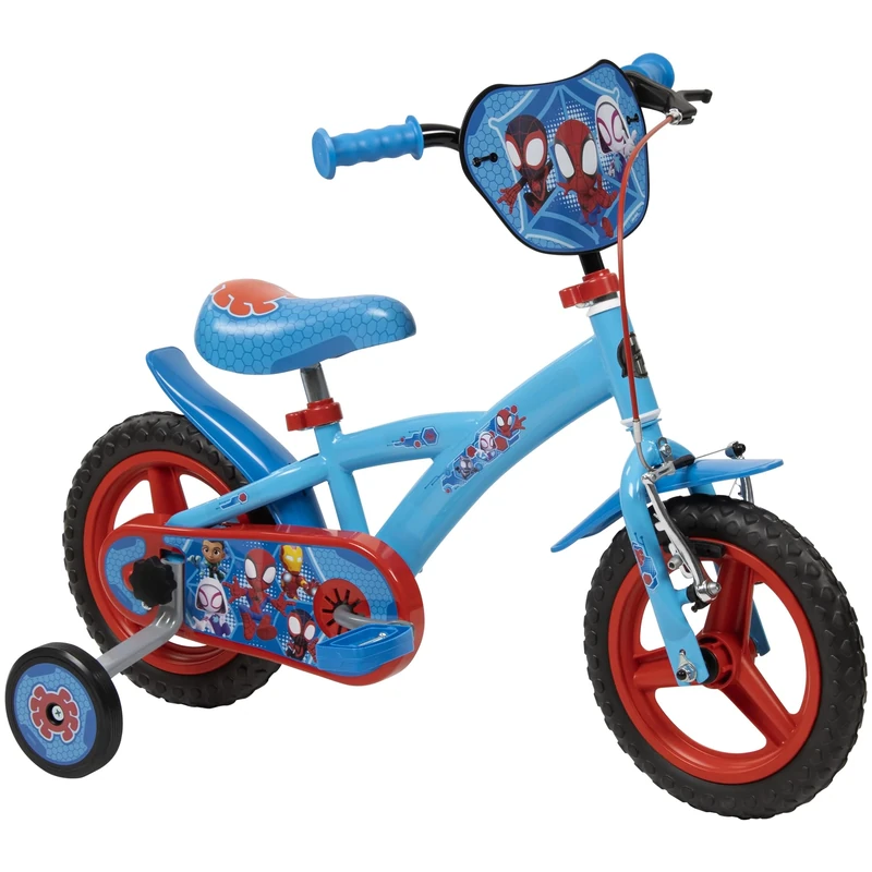 Toimsa Spidey 12 inch Bicycle/Kids Bike learn to ride outdoors, with training wheel stabilisers and mudguard, for children/youth age 3-5 Years, Red and Blue Spiderman Bike for 3+