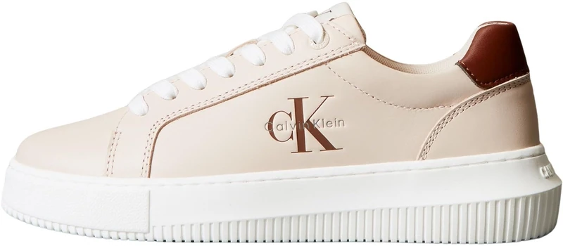 Calvin Klein Women’s Chunky Mono Leather Cupsole Trainers, Pink (Whisper Pink/Cappuccino), 8