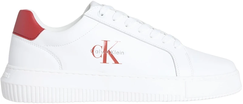 Calvin Klein Men’s Chunky Mono Leather Cupsole Trainers, Multicolor (Bright White/Tandoori Spice), 10