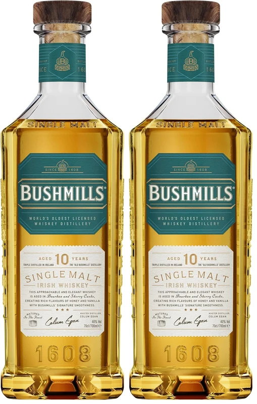 Bushmills 10 Year Old Single Malt Irish Whiskey, 70cl (packaging may vary) (Pack of 2)