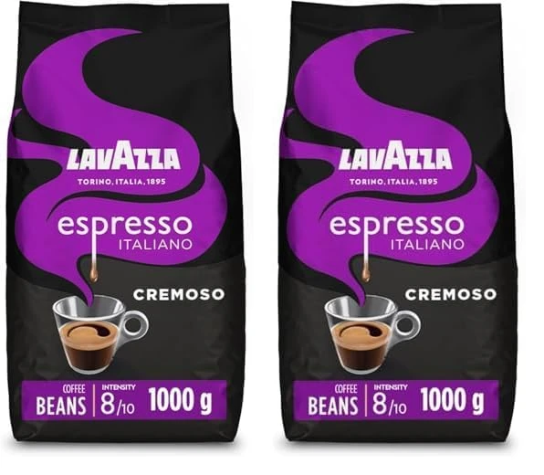 Lavazza Espresso Cremoso, 100% Arabica Medium Roast Coffee Beans, 1kg Pack (Pack of 2)