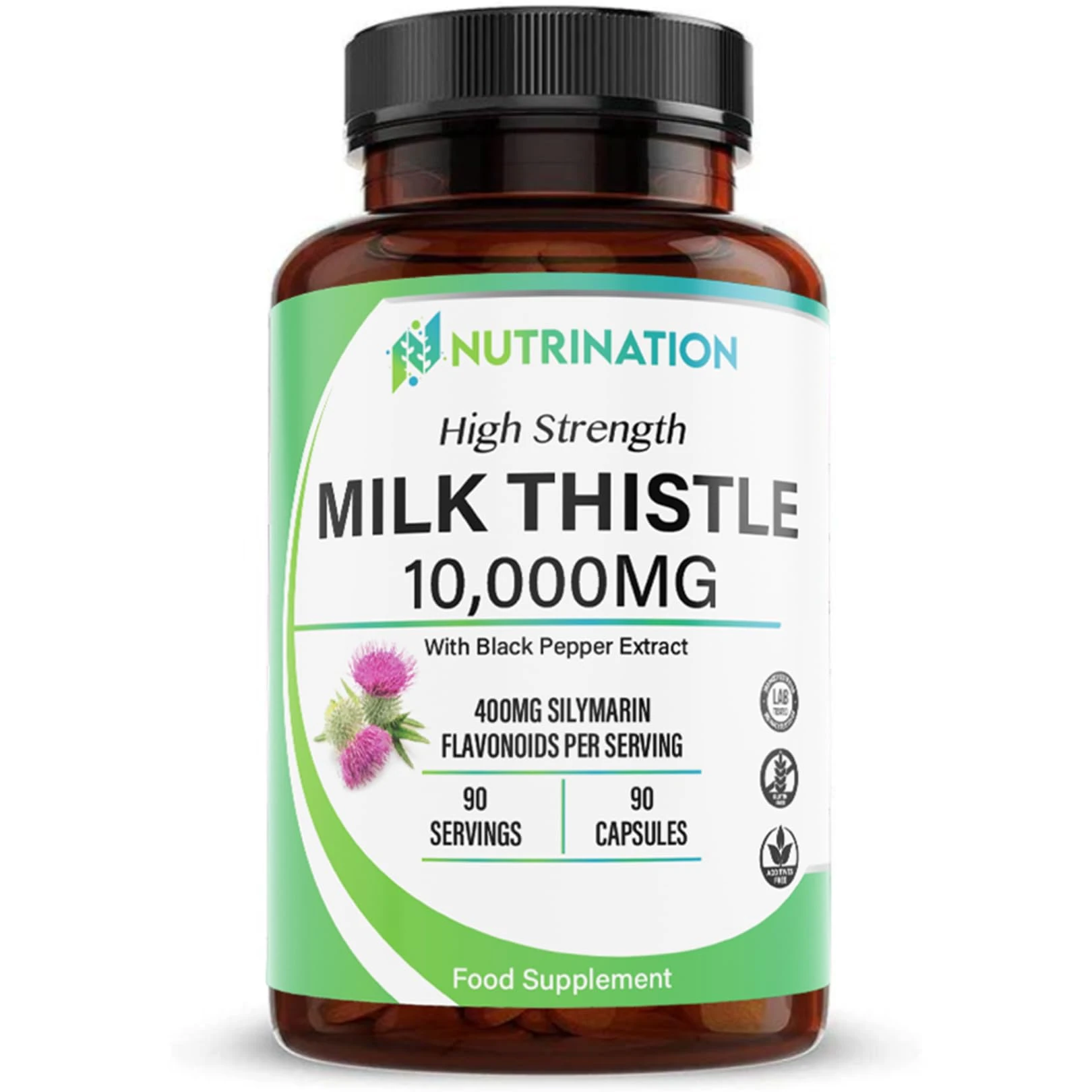 Milk Thistle High Strength 10000mg | Market-Leading Silymarin 400mg per Capsule | 90-Day Supply | Milk Thistle Capsules (Not Tablets) with Black Pepper | Herbal Supplement for Liver Detox | Lab Tested