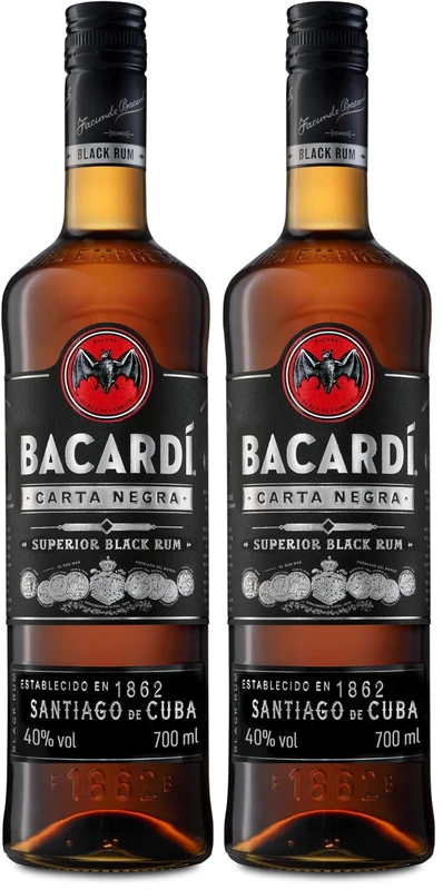 BACARDÍ Carta Negra Superior Black Rum, 40% ABV, 70cl / 700ml, Iconic Caribbean Rum Perfect for Tropical Cocktails (Pack of 2)