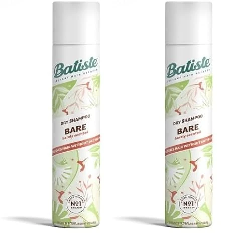 Batiste Dry Shampoo in Bare 200ml, Barely Scented Light Fragrance, No Rinse Spray to Refresh Hair in Between Washes (Pack of 2)