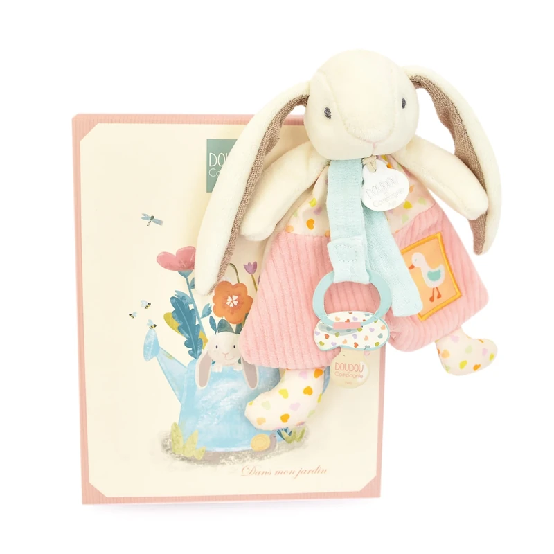 Doudou et Compagnie DC4209 Cuddly Toy Rabbit Pacifier Clip for Children from Birth 19 cm Gift Idea with Gift Box Pink