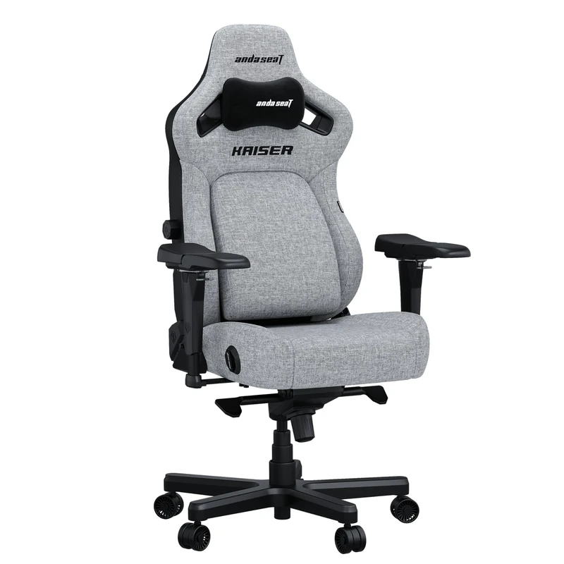 Anda Seat Kaiser 4 Gaming Chair for Adults - Large Reclining Video Game Chairs with 4-Level Pop-Out Lumbar, Linen Fabric, Heavy Duty Neck & Back Support - Grey Fabric Ergonomic Gaming Chair