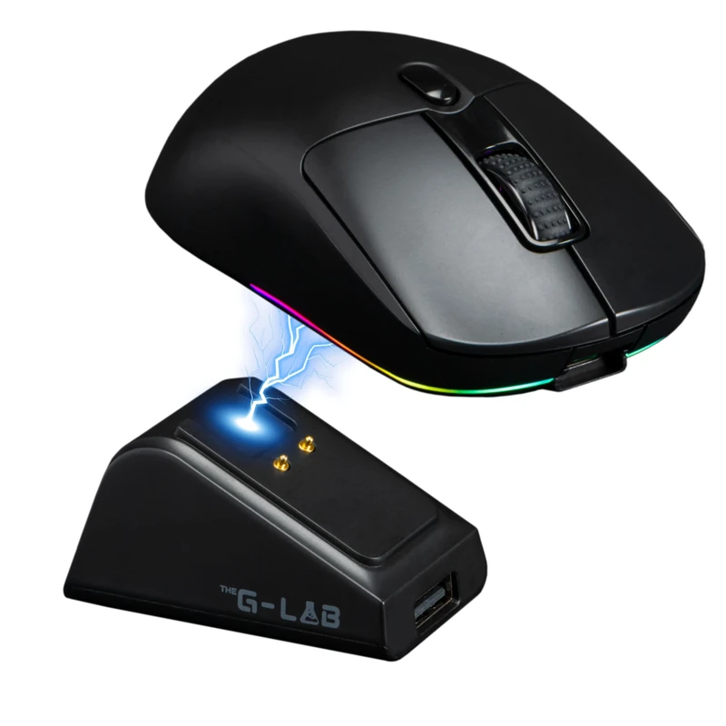 The G-Lab - Kult Titanium Pro - Wireless Gamer Mouse with Charging Stand - Bluetooth/USB 2.4/Wired Triple Mode Mouse, 100h Battery Life, RGB, 12,000 DPI, 100% Customizable - PC/PS4/PS5/XBOX